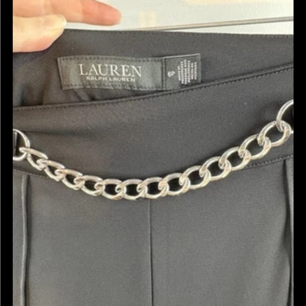 Lauren Ralph Lauren Women’s Chain Trim Pleated Black Jersey Wide Leg Pants Sz 6P - Picture 5 of 7